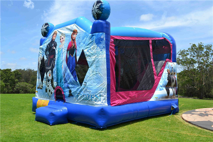 OEM Printing Inflatable Bouncer Slide , Commercial Disney Frozen C4 Combo Jumping Castle