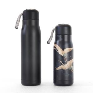 China Black Double Wall Stainless Steel Water Bottles With Spout Lid BPA Free factory