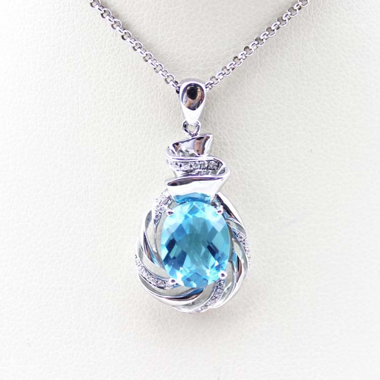 Sterling Silver Chain Necklace with 8x10mm Oval Amethyst Cubic Zircon Pendant (P45)