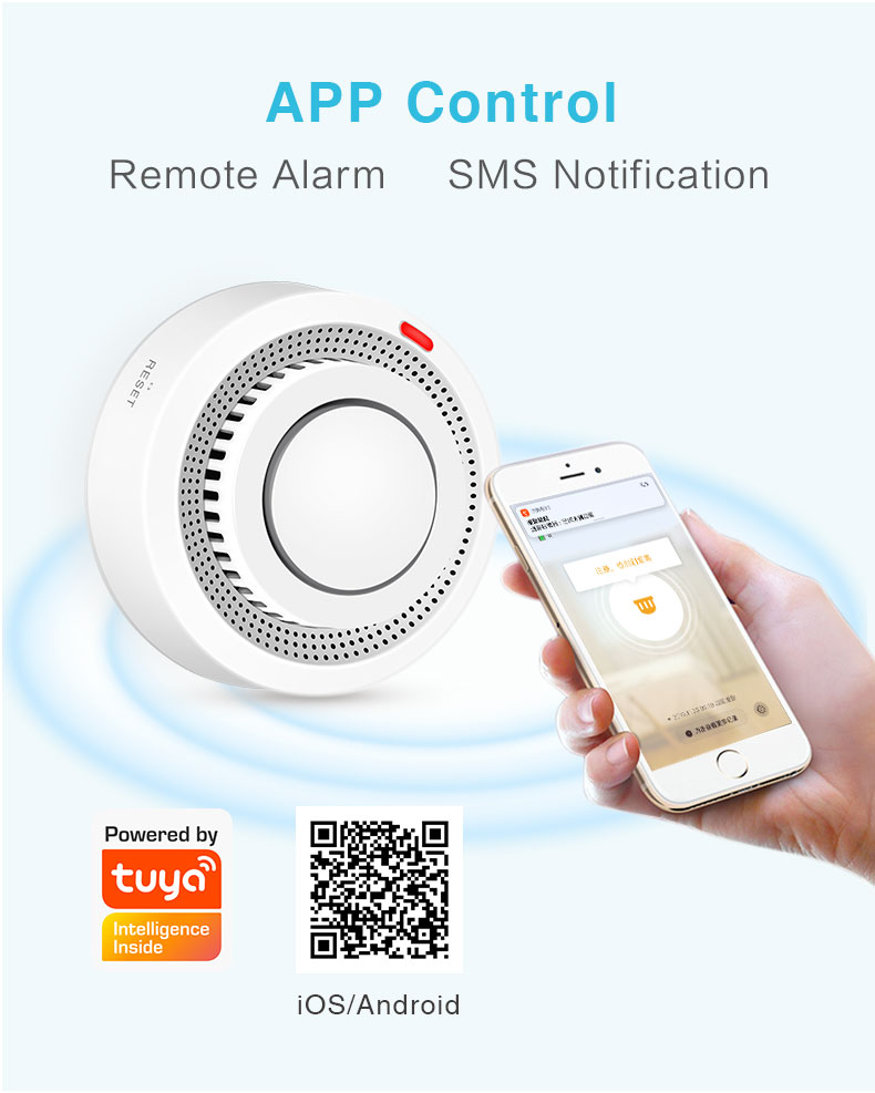 Glomarket Wholesale Tuya Smart Smoke Detector Wireless Remote Alarm Household Smoke Sensor OEM Support