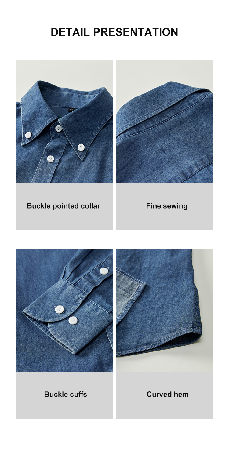 Full Sleeve Length Men's Denim Shirt Iron-Free and Anti-Wrinkle for Business Casual