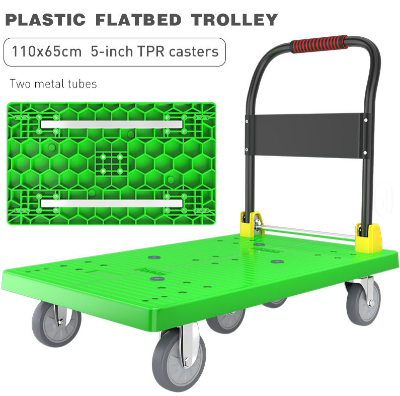 China High Load Warehouse Transport Trolley 600kg  500KG Capacity Foldable Four Wheel Platform Customizable OEM Support on sale