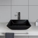 Washroom Matt Black Basin Square Vessel Sink 400mm Tempered Glass