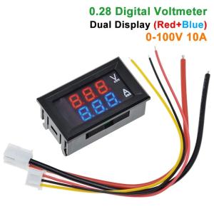 China DC 0-100V 10A Digital Volt Amp Meter Ac 0.28&quot; Red Blue Drive IC factory