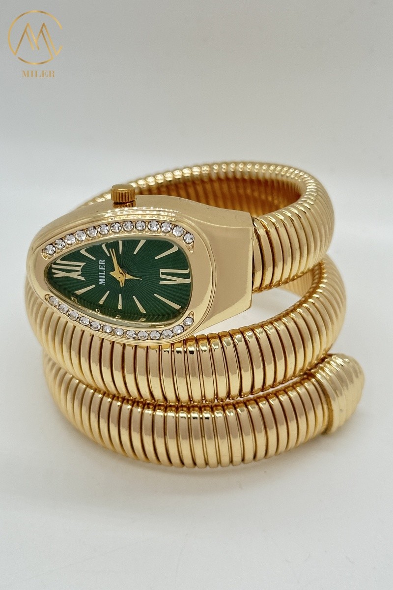 Creative Luxury Lady Quartz Watch High Quality with Snake Strap Alloy Gold-Plated Case