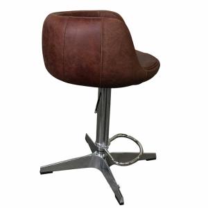 China Antique Leather Stainless Adjustable Height Swivel Bar Stool With High Back factory