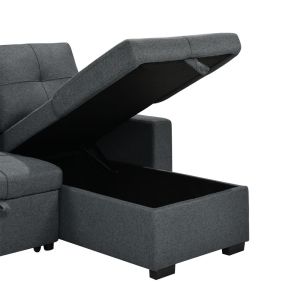 L-Shaped Reversible Sectional Sleeper Sofa with Pull-Out Bed and Storage,
