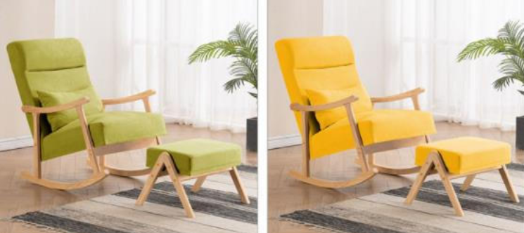 Solid Wood Frame Comfortable Fabric Seat Lazy Single Sofa Rocking Chair for Living Room