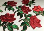 Flower Embroidered Iron On Appliques , Large Red Rose Floral Patches For Clothes