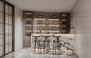 China Fadior Wood Grain Stainless Steel Wine Cabinet With High-Low Quartz Design Island factory