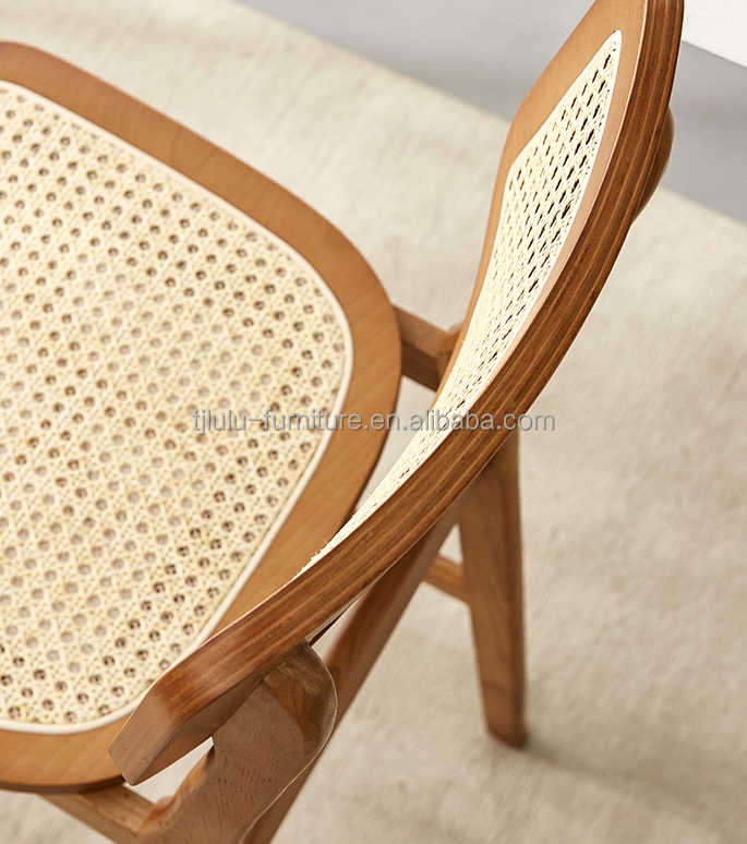 Modern Customized Hotel Dining Room Rattan Furniture Solid Wood High Back Bar Chair for Sophisticated Dining Experience