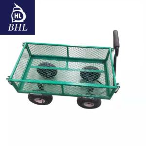 China Four-wheel Heavy Duty Garden Cart Wagon Cart 86*46*85 Dimension for Versatile Gardening factory