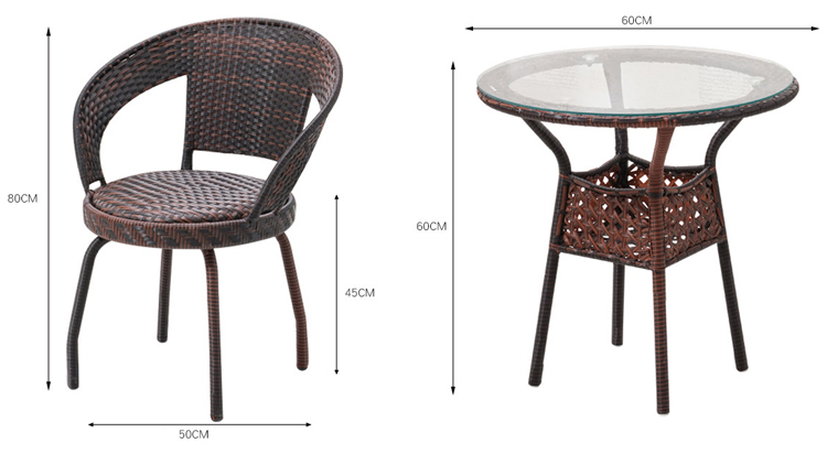 Nordic Outdoor Leisure Woven PE Rattan Wicker Table and Chair Set for Garden Furniture