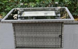 China Garden Wicker Outdoor Square Propane Gas Fire Pit With Grill Barbecue factory