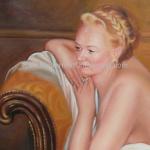 Traditional Nude Woman Portrait / Canvas Art Portrait Brush Strokers Photo