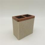 ribbed Sand stone Polyresin Bathroom Accessories Set with wooden parts