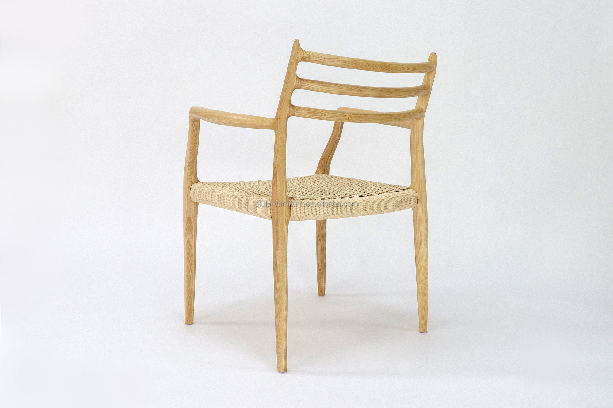 Japanese Style Wood Arm Chair Woven Paper Cord Dining Chair in Nordic Japanese Industrial Style for Home Furniture