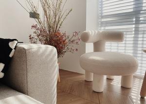 China Personalized Modern Fabric Dining Chairs Lambswool Nordic Single Sofa factory