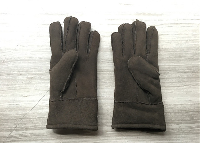 Women Hand Sewing Warmest Sheepskin Gloves , Suede Leather Mittens