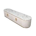 White PU Cover 20mm Marble Top TV Stand Gold Decoration With MDF Drawer