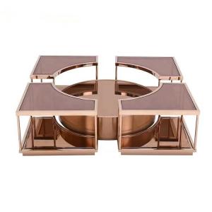 China OEM Modern Glass Coffee Table Mirror Rose Gold Center Table For Lobby Home Villa factory