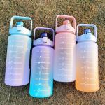 Sports Water Bottle 3 Pcs Set With Motivational Time Marker Leak Proof Flip Top