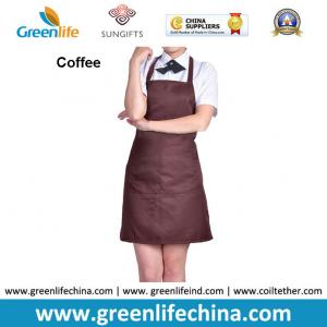 China Dirty resistant coffee color unisex working apron with 2pockets for coffee shop waiters on sale
