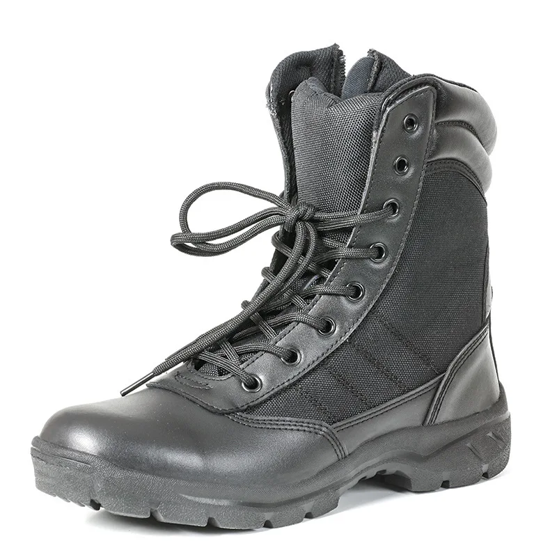 Leather Insulated Military Boots For Men Breathable High Top Non Slip Rubber Outsole
