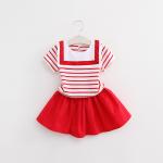 2016 Kid Girl Clothes Navy Style Clothing Set 2pcs Summer Top + Fashion Skirt