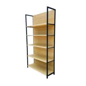 China Wooden Shelf Supermarket Display Rack With Four Black Column Customzied factory
