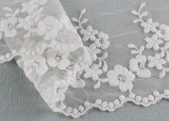 Ivory Cotton Lace Trim With Floral Lace Design Nylon Net For Bridal Dress Ribbon