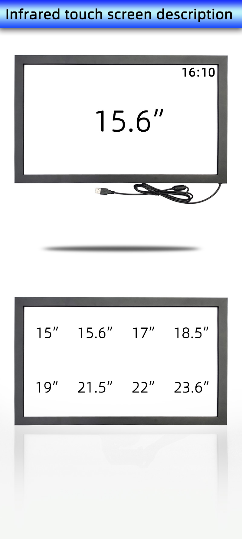 16:10 Ratio DIY IR Touch Frame Aluminum 15.6 Inch Touch Screen Panel