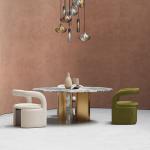 Living Room SS Steel Furniture Glass Metal Marble Dining Table Metal Legs