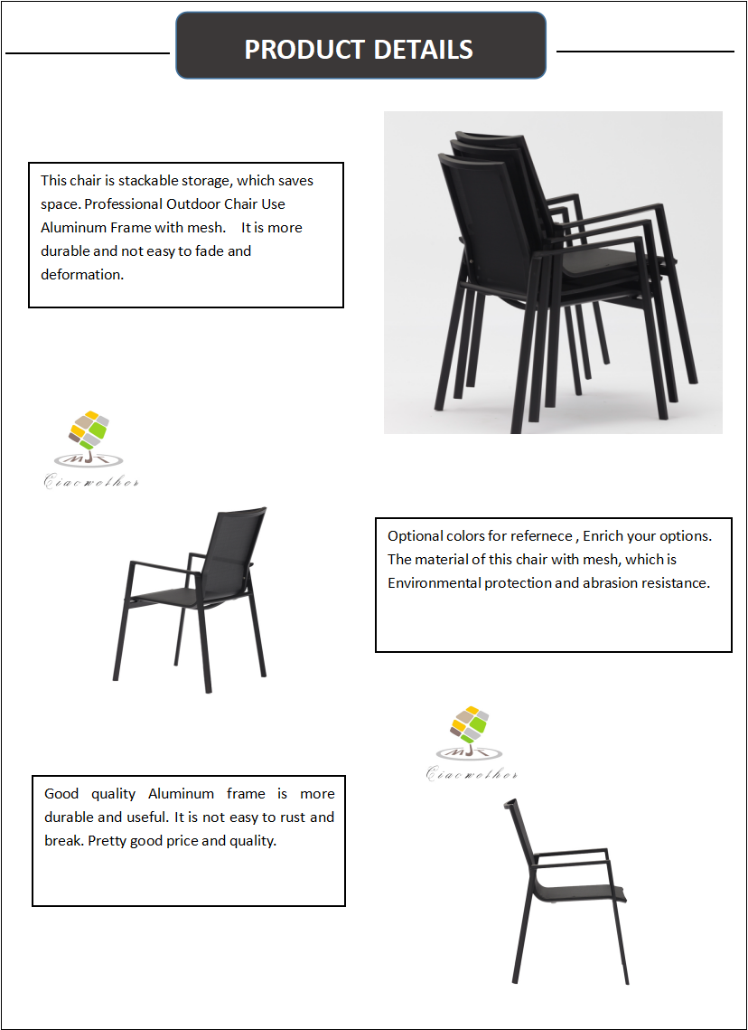 Modern Design Patio Outdoor Furniture Garden Bistro Cafe Restaurant Dining Chair Aluminum Outdoor Chair for Modern Style