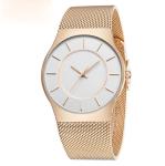 Business Mineral Glass Mesh Strap Watch Gold Plated , Customized Color