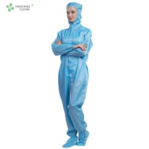 China Anti Static ESD Cleanroom Overall Workwear Blue With Hoods And Face Mask factory