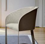 Genuine Leather Dining Chair Modern Stainless Steel Metal With Armrests