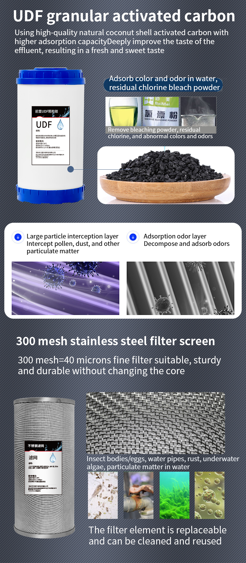 Kitchen Whole House Sediment Filter 304 Stainless Steel Material Rust Resistant