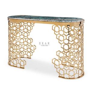 China Deluxe European Stainless Steel Marble Top Hallway Console Table W003H8 factory