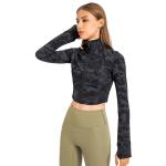 Zipper Closure Women Yoga Jacket Stretchy Cropped Workout Jacket