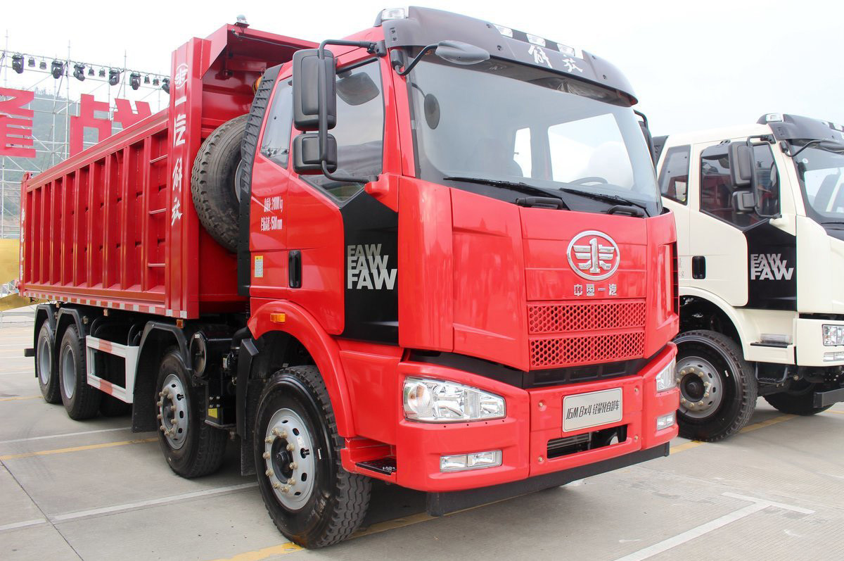 FAW Jiefang Dump Truck J6M Heavy Truck Diesel 350hp Flat Top Single Row Seat 8X4 6.5m Rear Flip Cargo Box
