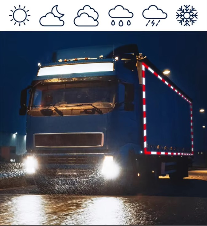High-Quality Red and White Reflective Warning Tape for Truck, Trailers, Heavy & Long Vehicles