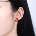 0.39in 2 Gram Black Clover Earrings 18k Plated Sterling Silver Hypoallergenic