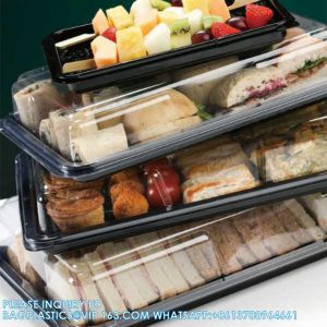 Rectangle Cake Platter With Lid Reusable Buffet Catering Sandwich Trays