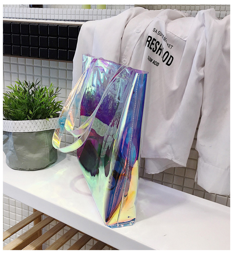 L33*D8*H33 Cm Shopping Travel Hologram PVC Clear Bag