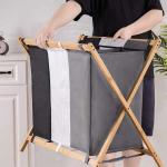 Breathable Moistureproof 3 Bin Laundry Hamper Bamboo Frame Washable Lightweight