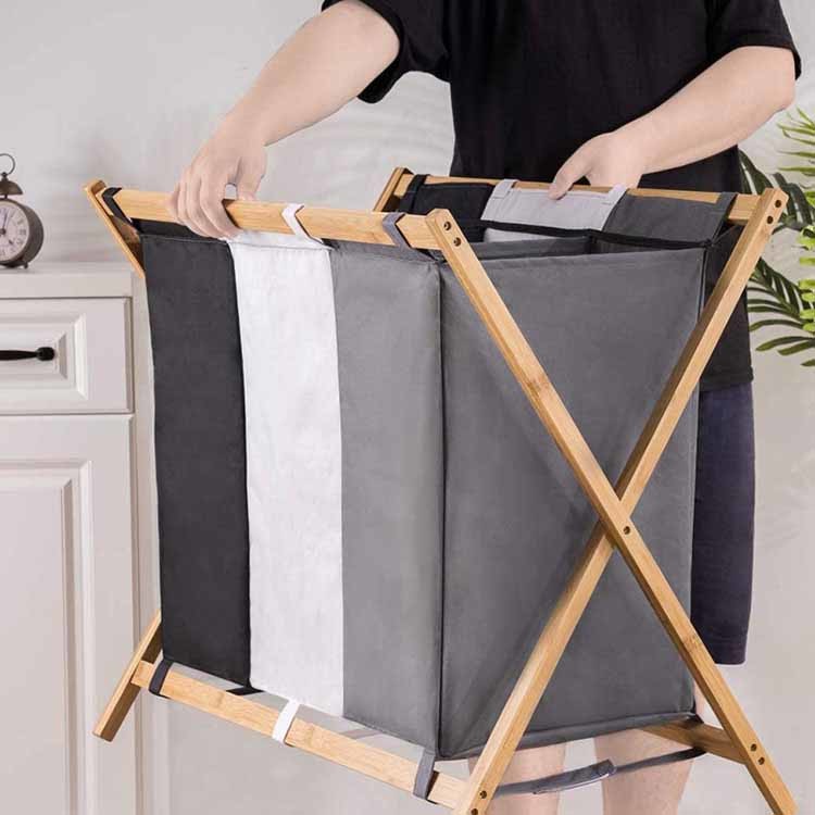 Thickened Foldable Laundry Hamper Organizer , Durable Bamboo Frame Laundry Basket