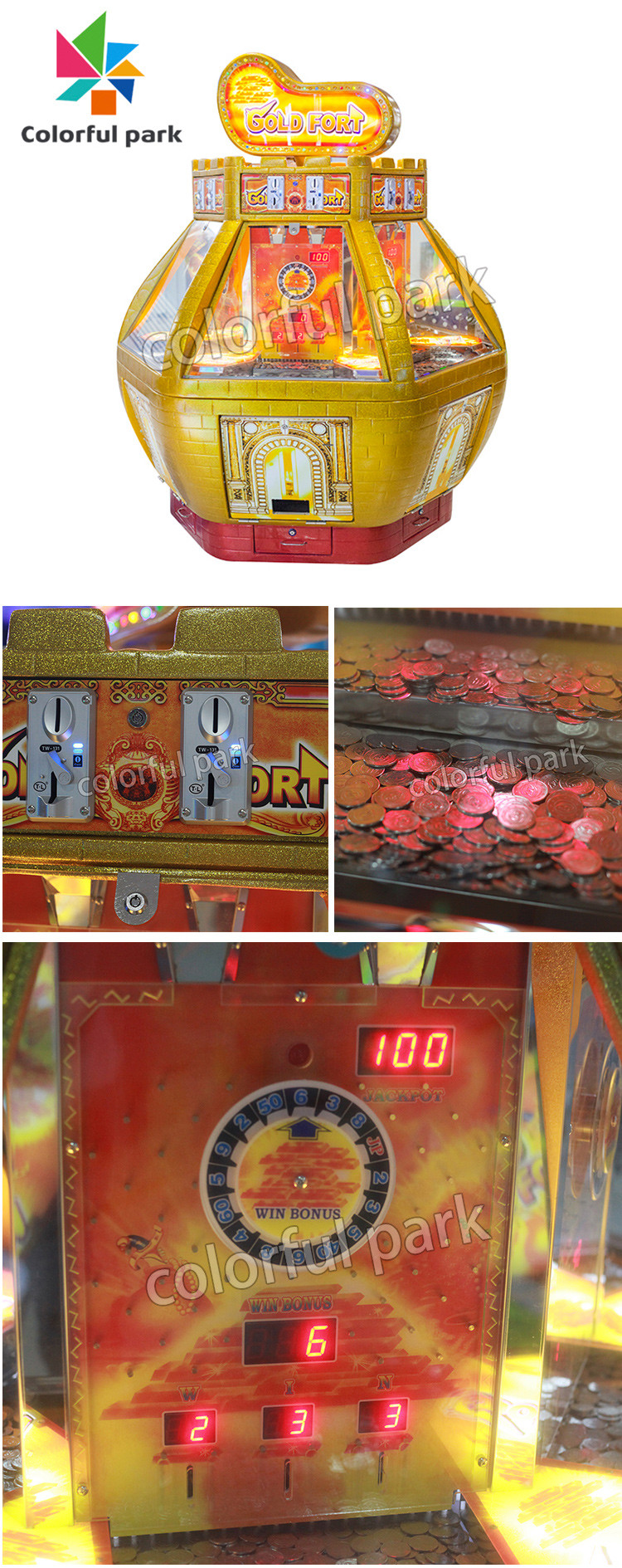 Gold Fort Arcade Coin Pusher With internal Bill Changer At Casino