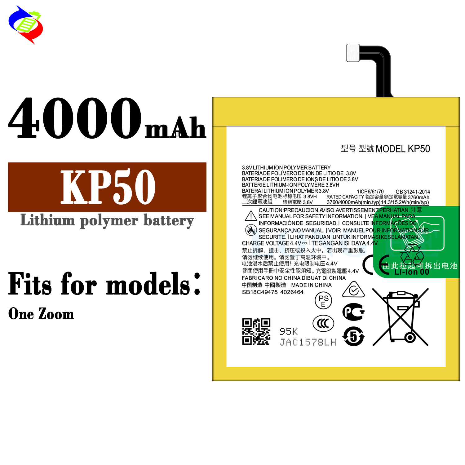 KP50 Lithium-Ion Polymer Mobile Phone Battery for Motorola One ZOOM White and Stock
