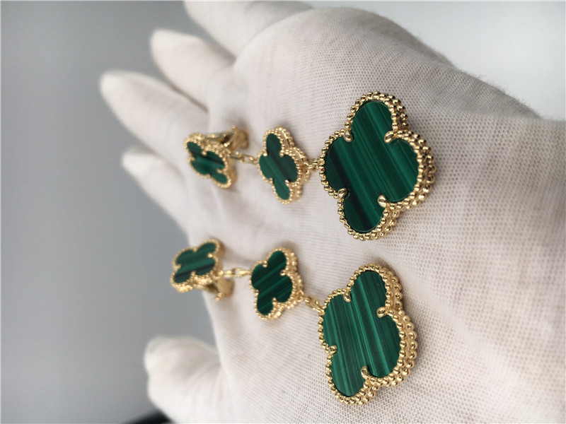18K Gold Luxury jewe factory earrings 3 motifs malachite 18K yellow gold jewelry